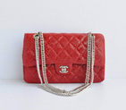 Chanel Red Snakeskin Leather Flap Bag Silver Hardware