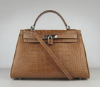 Hermes 32CM Light Coffee Crocodile Stripe(silver) HKL32LCCSS18