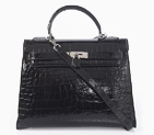 Hermes kelly 32CM Crocodile leather in Light Black with Silver hardware