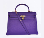 Hermes kelly 35CM Iris Purple clemence leather(Gold)