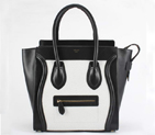 Celine Luggage Bags Medium in Lambskin Black White 98169