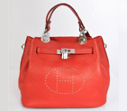 Hermes Mini so kelly bag in Flame with Silver hardware 8388FS