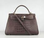 Hermes 32CM Dark Coffee Crocodile Stripe(gold) HKL32DCCSG19