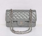 Chanel Grey Patent Leather Flap Bag Silver Hardware