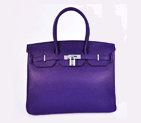 Hermes Birkin 35CM Tote Bags Granulate Calf Leather H35 Iris Purple Silver