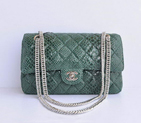 Chanel Green Snakeskin Leather Flap Bag Silver Hardware
