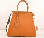 Fendi 2Jours Saffiiano Leather Horsehair Tote Bag F2552L Tan&Black