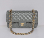 Chanel Grey Patent Leather Flap Bag Gold Hardware