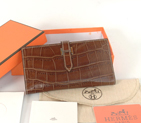 Hermes 2 fold wallet Crocodile stripes leather in Khaki H2WCSLK