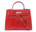 Hermes kelly 32CM Crocodile leather in Light Flame with Silver hardware
