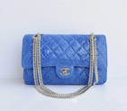 Chanel Blue Snakeskin Leather Flap Bag Silver Hardware