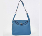Hermes Lindy 30CM Havanne Handbags 1057 Blue Leather Silver Hardware