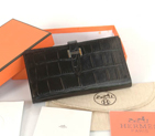 Hermes 2 fold wallet Crocodile stripes leather in Black H2WCSLB