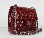 Chanel Flap Bag Maroon Patent Leather with Silver Chain 1115