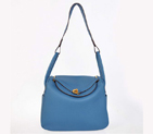Hermes Lindy 30CM Havanne Handbags 1057 Blue Leather Golden Hardware