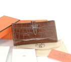 Hermes 3 fold wallet Crocodile stripes leather in Khaki H3WCSLK